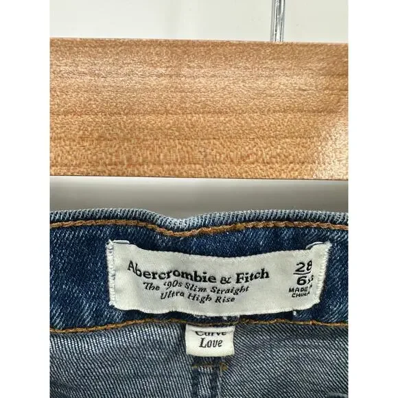 Abercrombie The 90s Slim Straight Ultra High Rise Denim Jeans Women 28/6 Curve - Picture 6 of 7